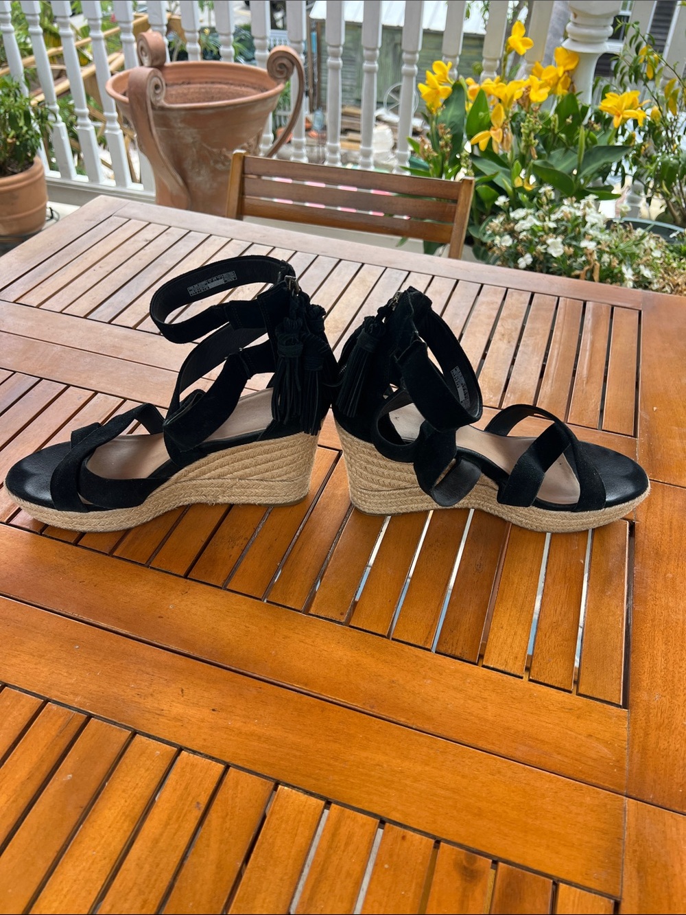 Black Suede Strappy Wedge Sandals - Women - Picture 2 of 7